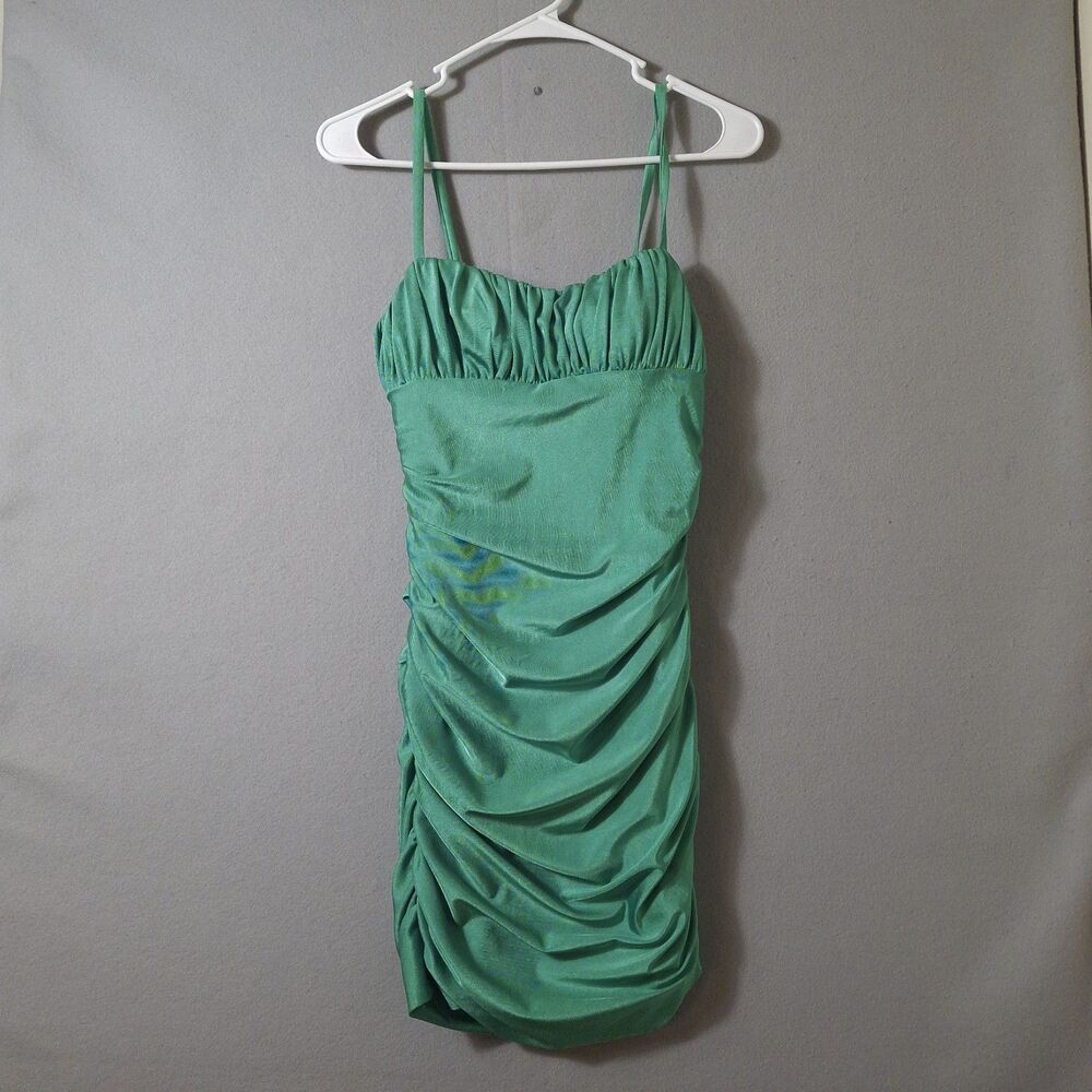 STACEES Green Ruched Spaghetti Strap Cocktail Dress Women’s Size 0 Short Party